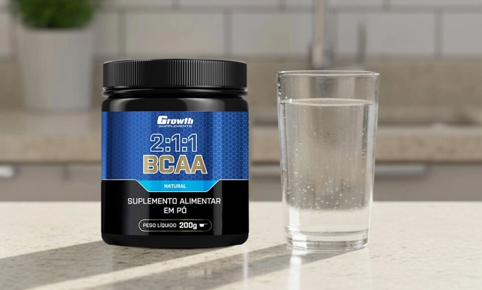 GROWTH SUPPLEMENTS - Imagem ilustrativa embalagem de BCAA 2:1:1 em pó