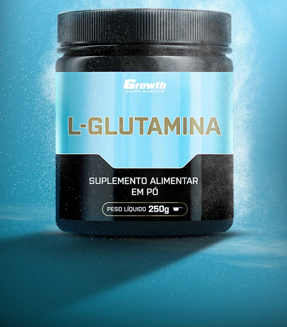 L-GLUTAMINA 250G - Growth Supplements com o pó ao redor