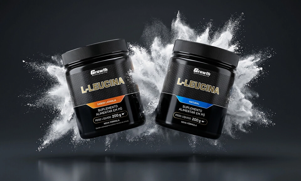 GROWTH SUPPLEMENTS - Imagem ilustrativa Dois sabores de Leucina Growth em um ambiente de treino