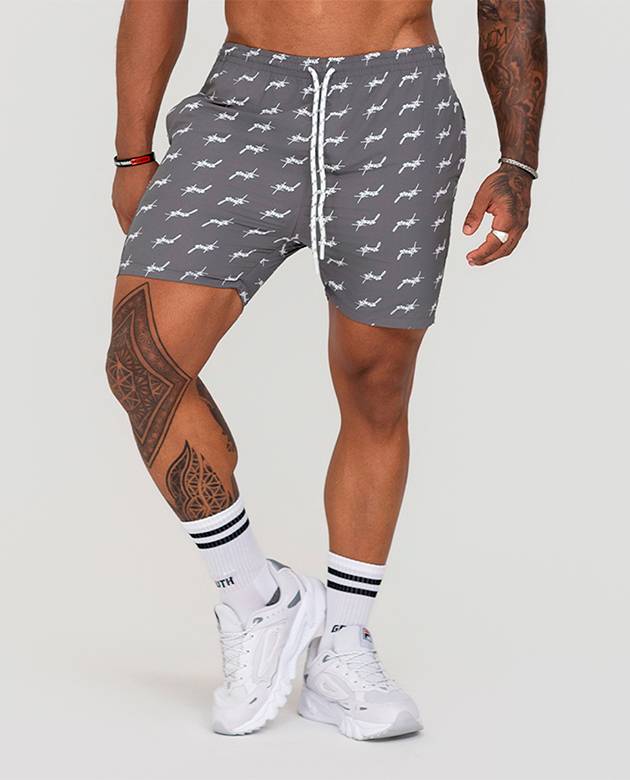Bermuda Growth Banho Estampada Mini Logo Grafite Com Branco