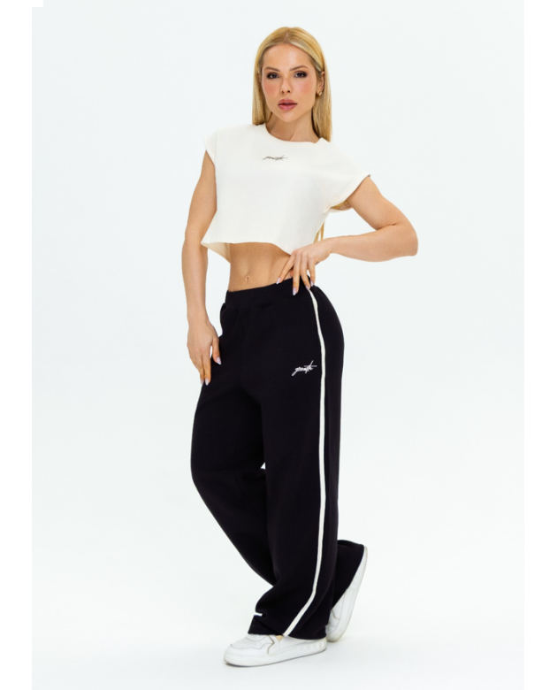 Calça Moletom Flare Vivo Lateral Preto Com Off White