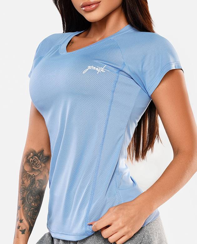 Camiseta Feminina Growth Manuscrito Azul Claro