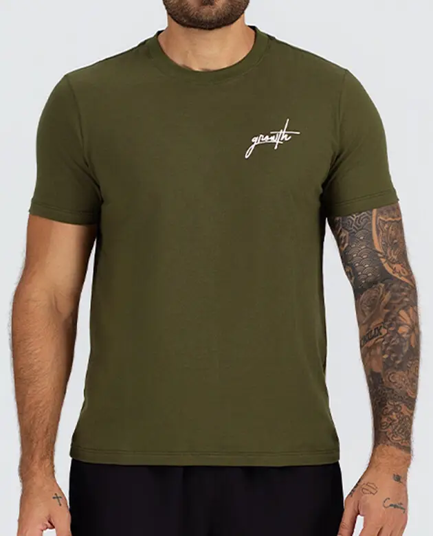 Camiseta Growth Manga Curta Com Silk Logo Verde Militar