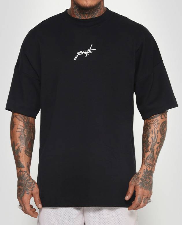 Camiseta Growth Oversized Manuscrito Preto