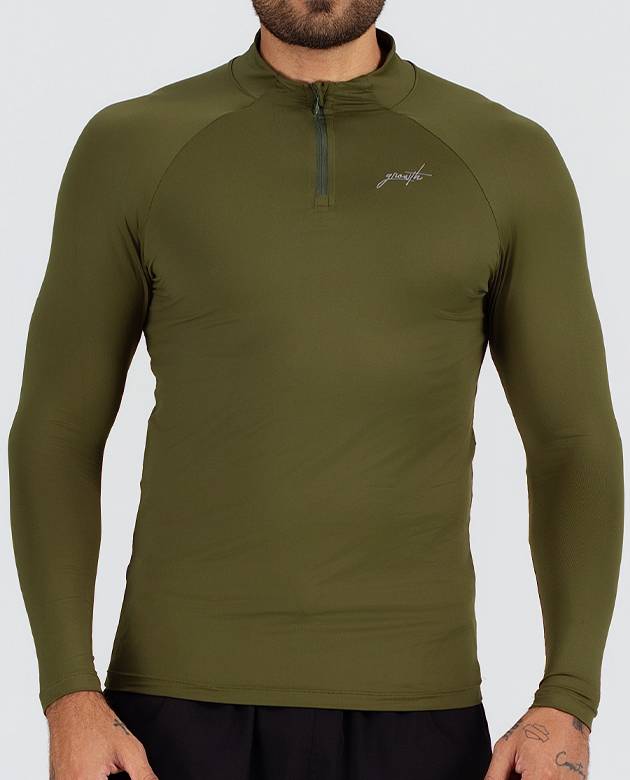 Camiseta manga longa ziper termica verde militar
