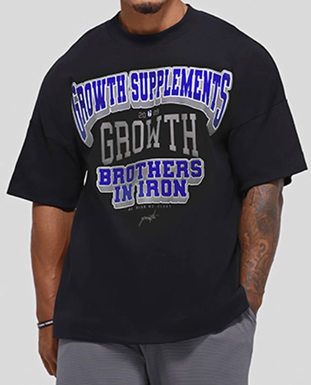 Camiseta Oversized Growth College Preta/Azul