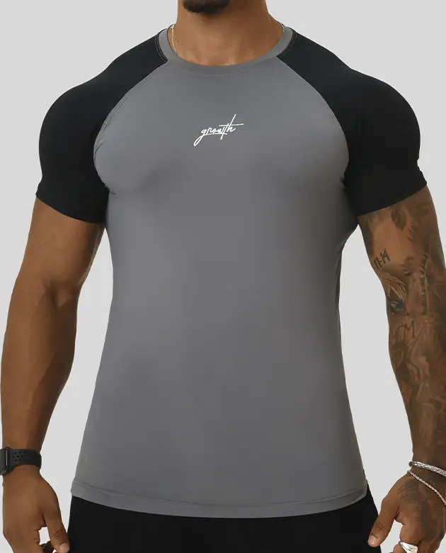 Camiseta Termica Manga Curta Growth Manuscrito Duo Cinza/Preta