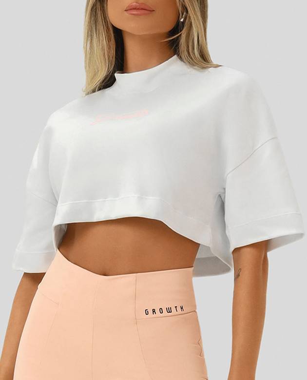 Cropped Growth Oversized Fine Branco/Rosa