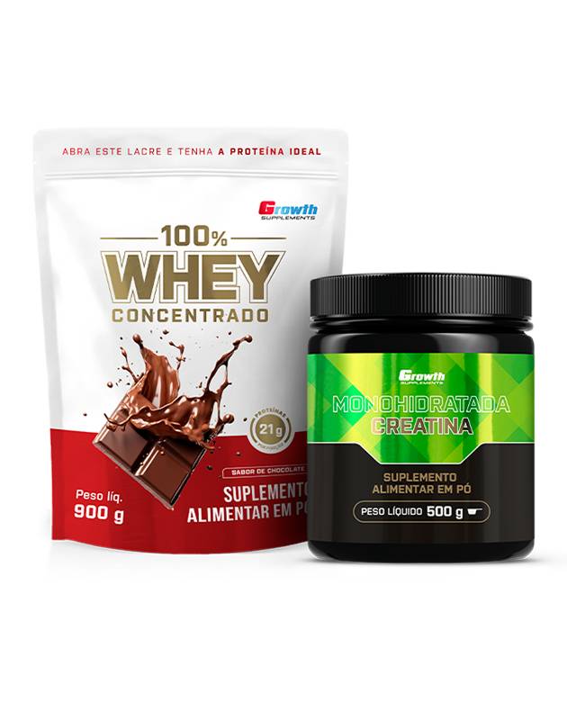 Kit 100% Whey Protein Concentrado 900g e Creatina Monohidratada 500g
