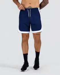 Bermuda lateral arredondada bicolor azul marinho