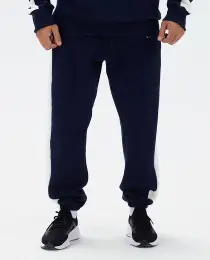 Calça moletom faixa lateral azul com off white