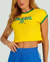 Camiseta cropped Brasil amarelo