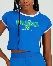 Camiseta cropped Brasil azul