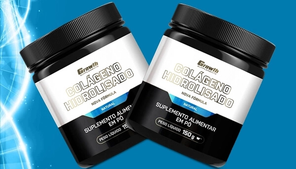 Growth Supplements - IMAGEM ILUSTRATIVA COLÁGENO HIDROLISADO EM UM FUNDO AZUL