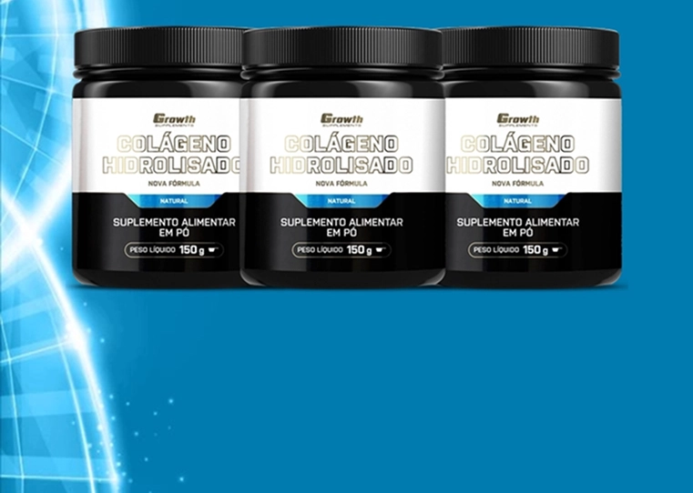 Growth Supplements - IMAGEM ILUSTRATIVA COLÁGENO HIDROLISADO EM UM FUNDO AZUL