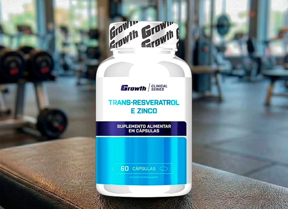TRANS-RESVERATROL E ZINCO 60SOFT - Growth Supplements e uma academia ao fundo