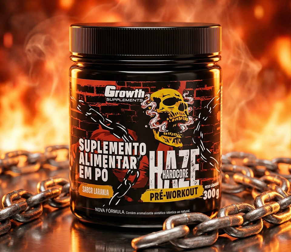 Pré-Treino Haze Hardcore 300g - growth supplements com fogo ao redor