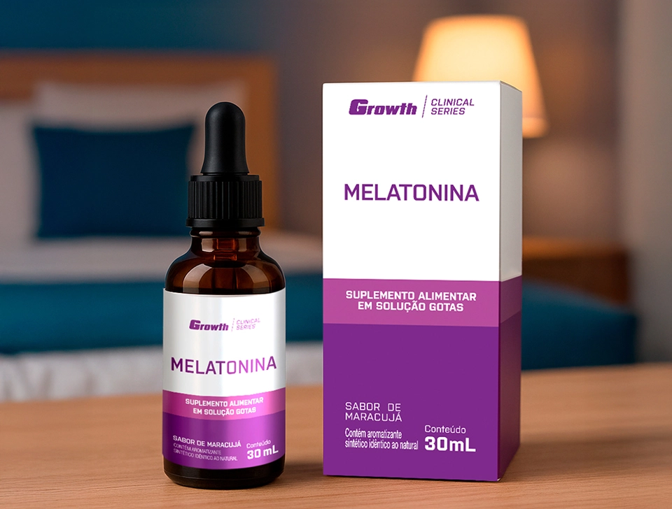 melatonina 0,21mg 30ml sabor maracujá - growth supplements em cima de uma mesa