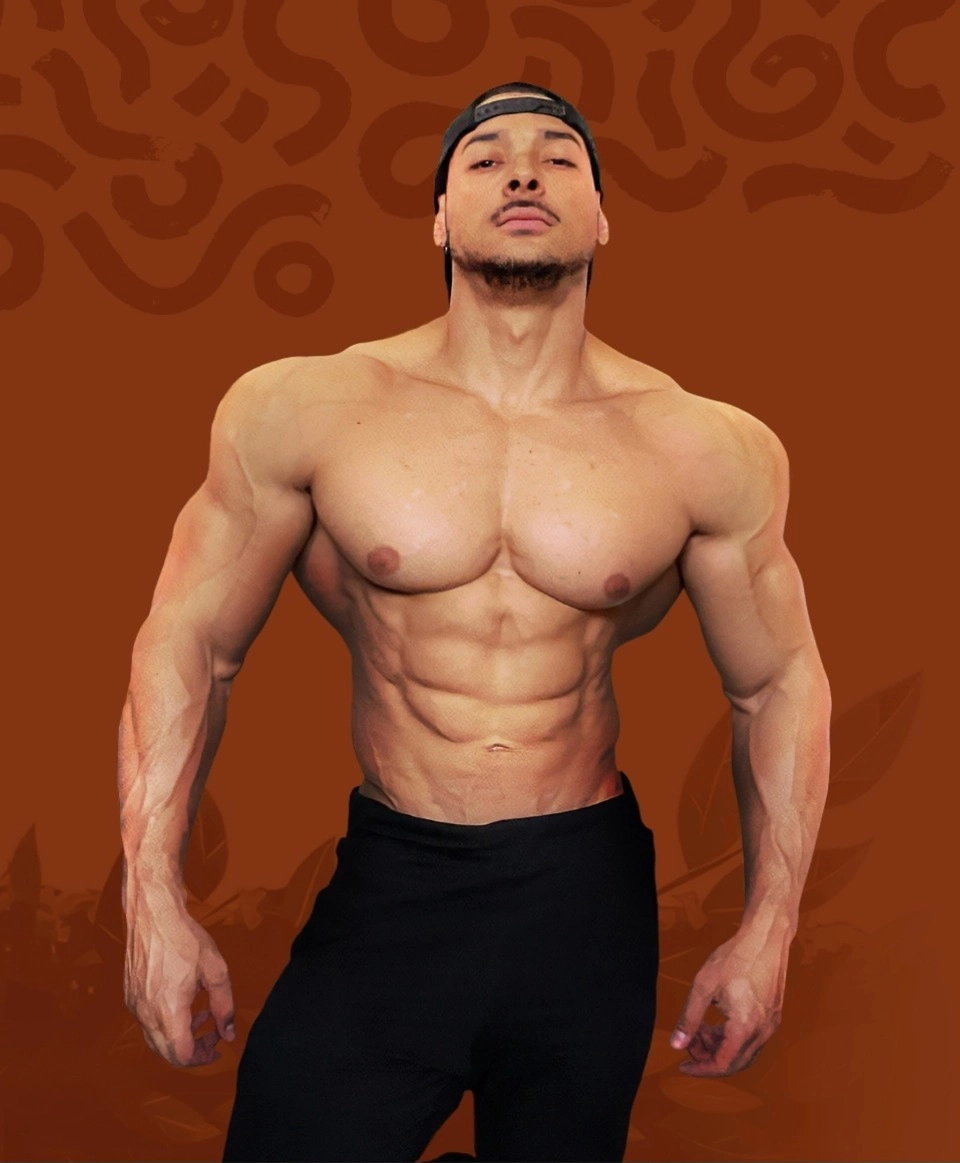 Atleta Felipe Franco, Men’s Physique PRO sem camisa e de boné