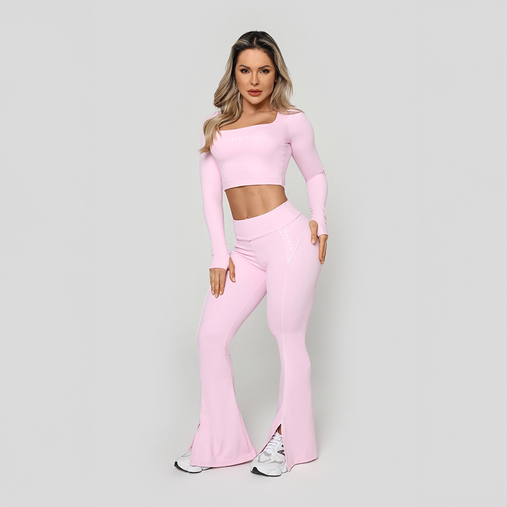 Cropped Growth File Manga Longa Rosa Tule