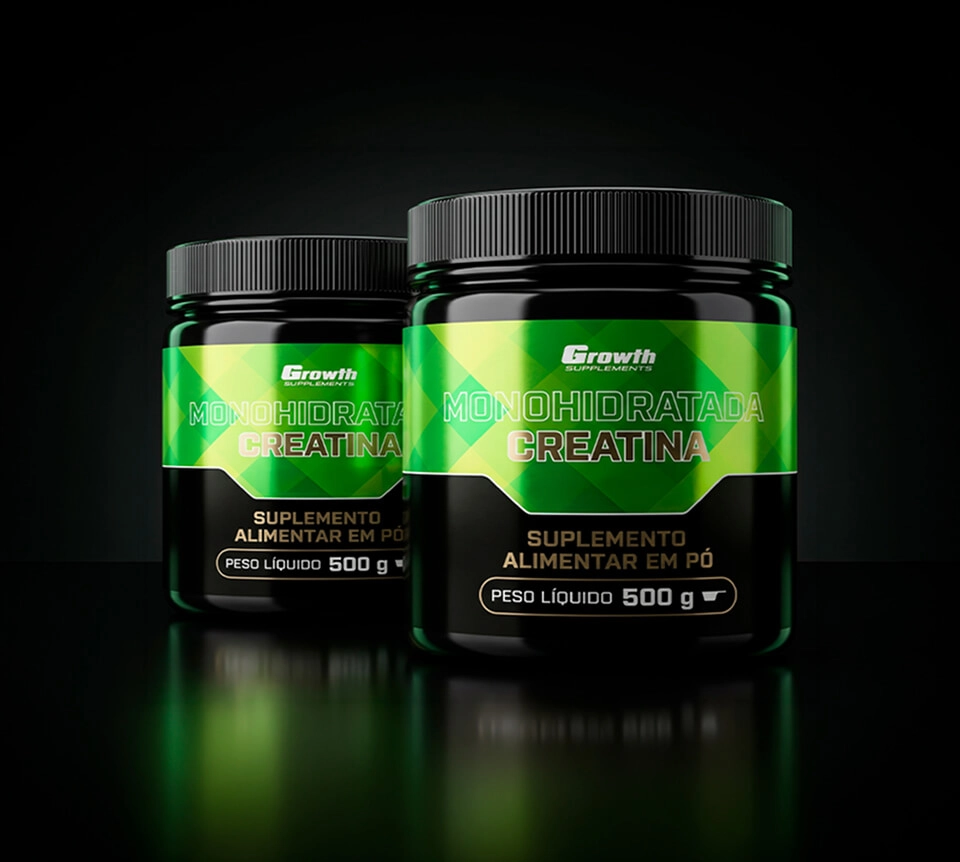 Duas Creatinas Monohidratadas 250g Growth Suplementos, uma do lado da outra