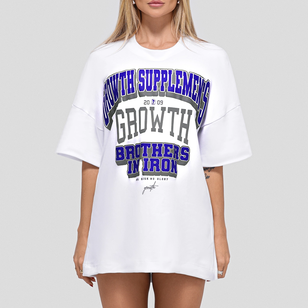 Camiseta Oversized Growth College Branca/Azul