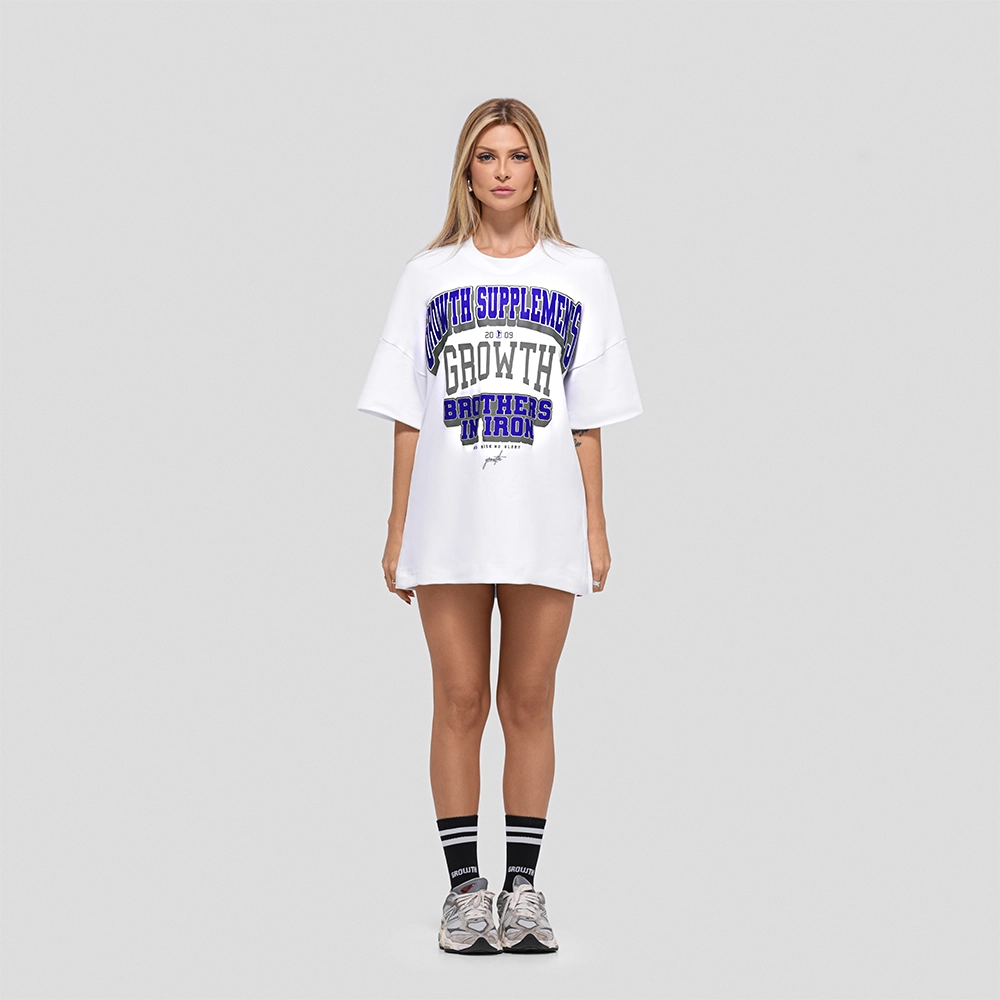 Camiseta Oversized Growth College Branca/Azul