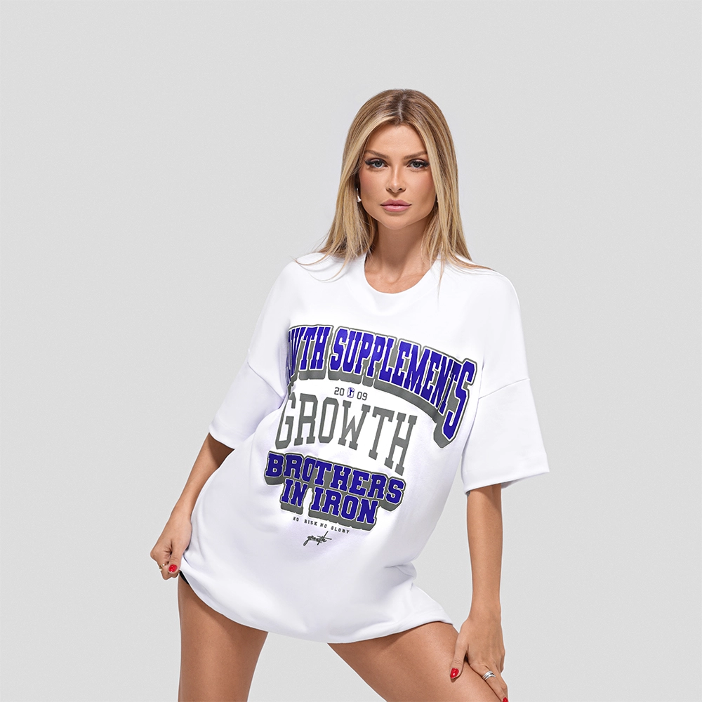 Camiseta Oversized Growth College Branca/Azul