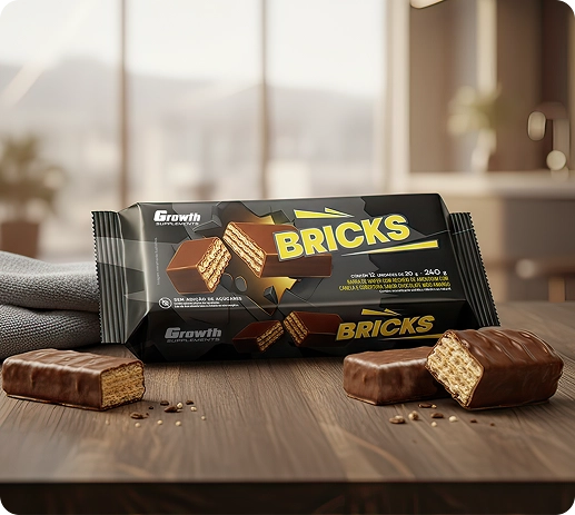 Foto do produto WAFER BRICKS SABOR AMENDOIM COM CANELA COM COBERTURA CHOCOLATE 12UN 20G
