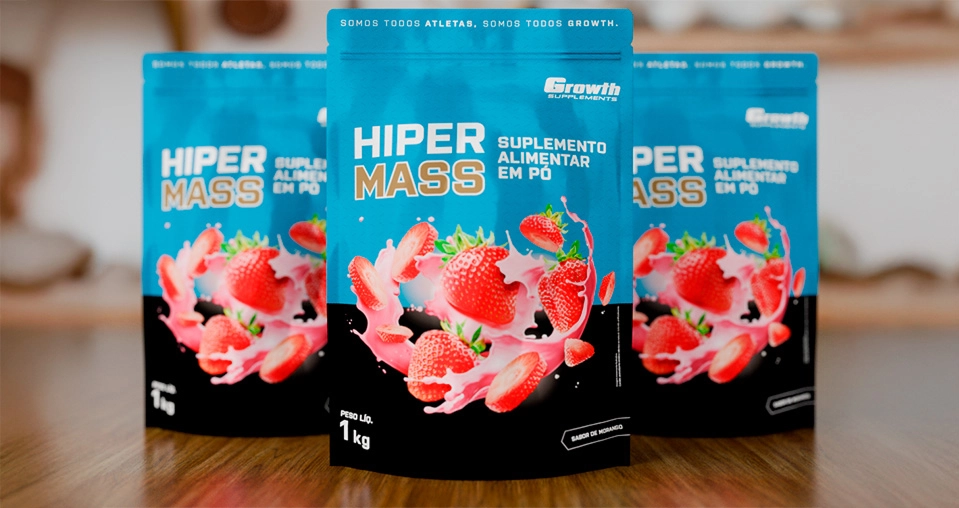 TRÊS EMBALAGENS DE HIPER MASS SABOR MORANGO - growth supplements
