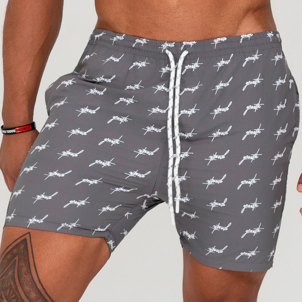 Bermuda Growth Banho Estampada Mini Logo Grafite Com Branco