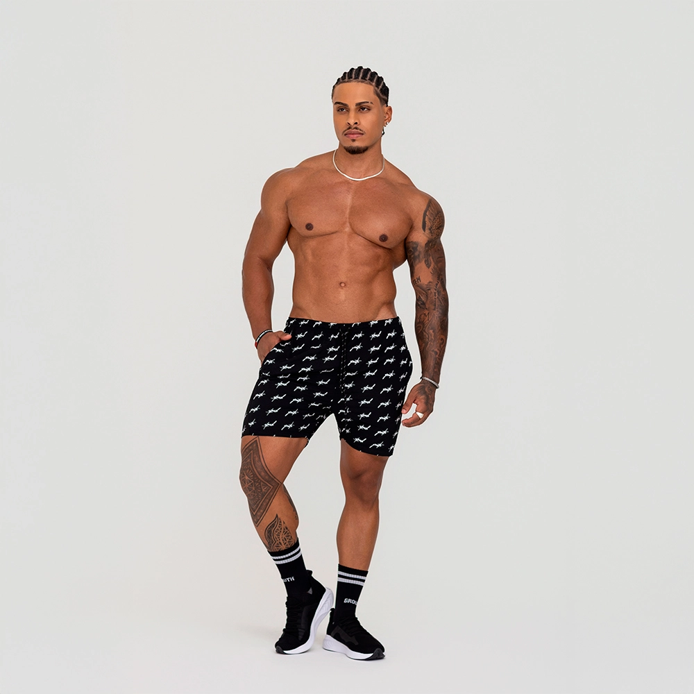 Bermuda Growth Banho Estampada Mini Logo Preto Com Branco