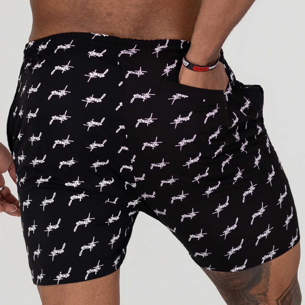 Bermuda Growth Banho Estampada Mini Logo Preto Com Branco