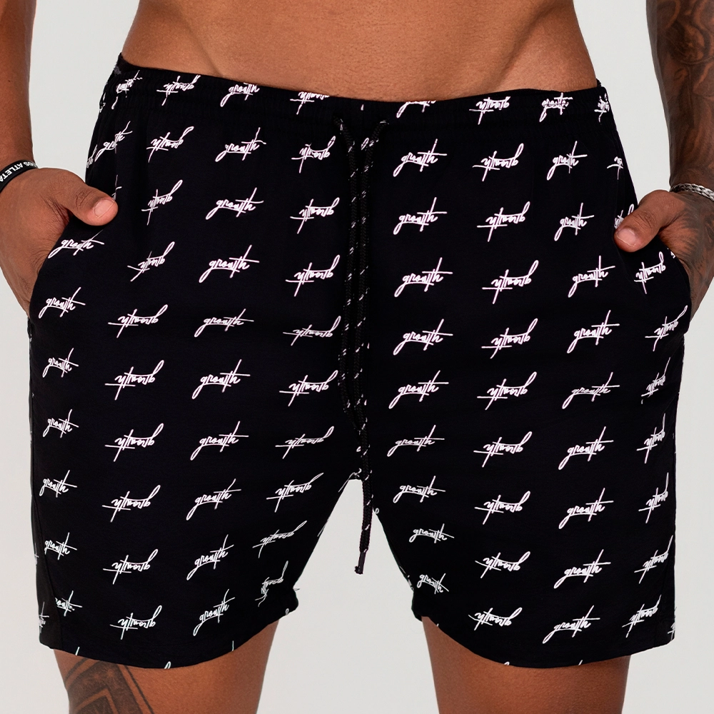 Bermuda Growth Banho Estampada Mini Logo Preto Com Branco
