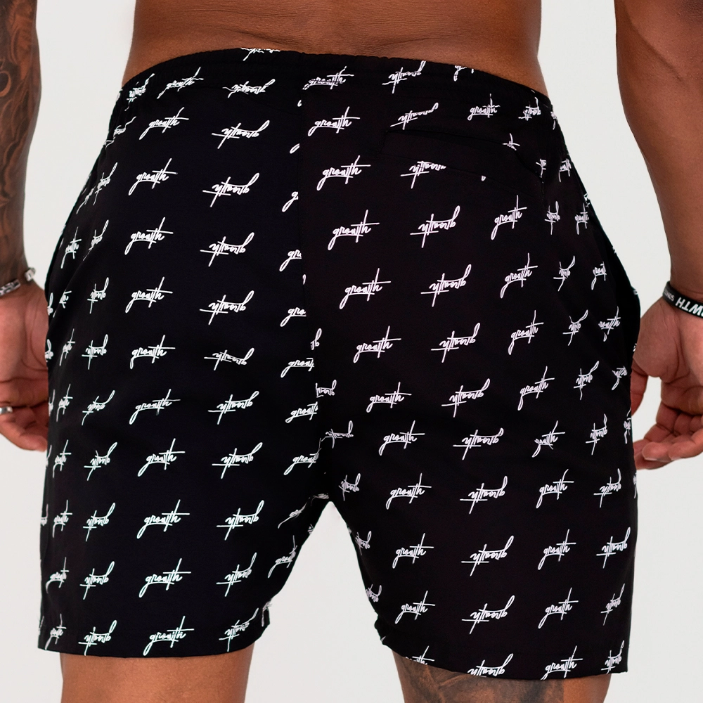 Bermuda Growth Banho Estampada Mini Logo Preto Com Branco