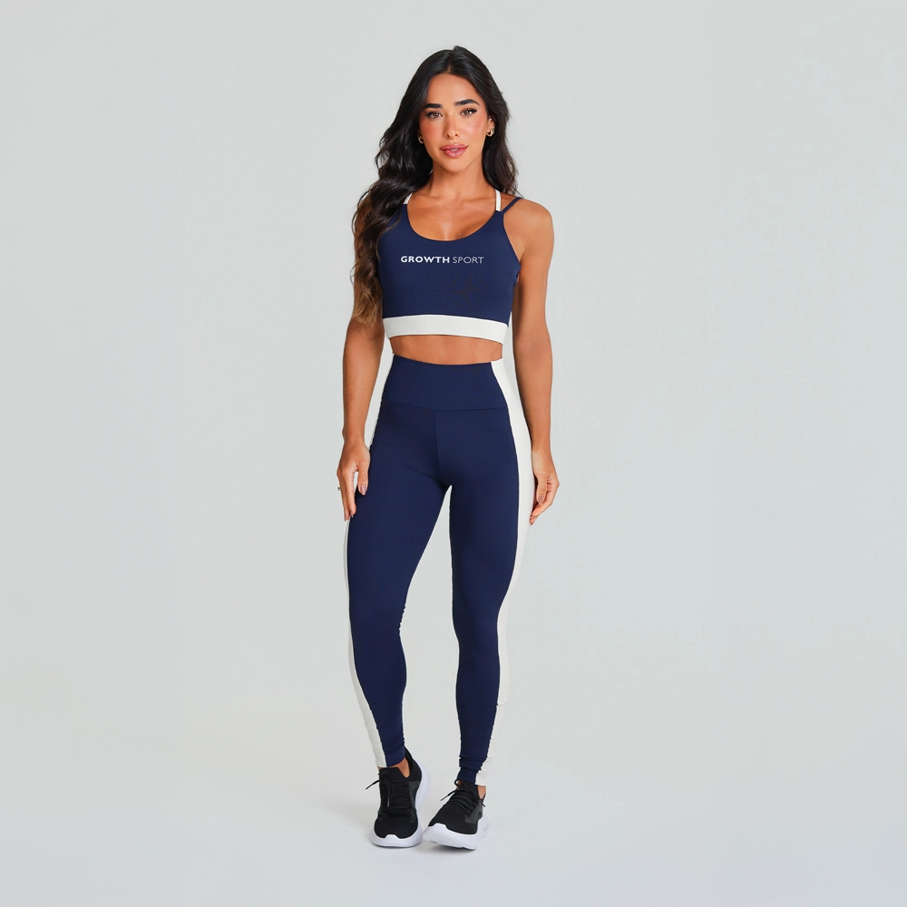 Legging Growth Lateral Contrastante Azul Marinho
