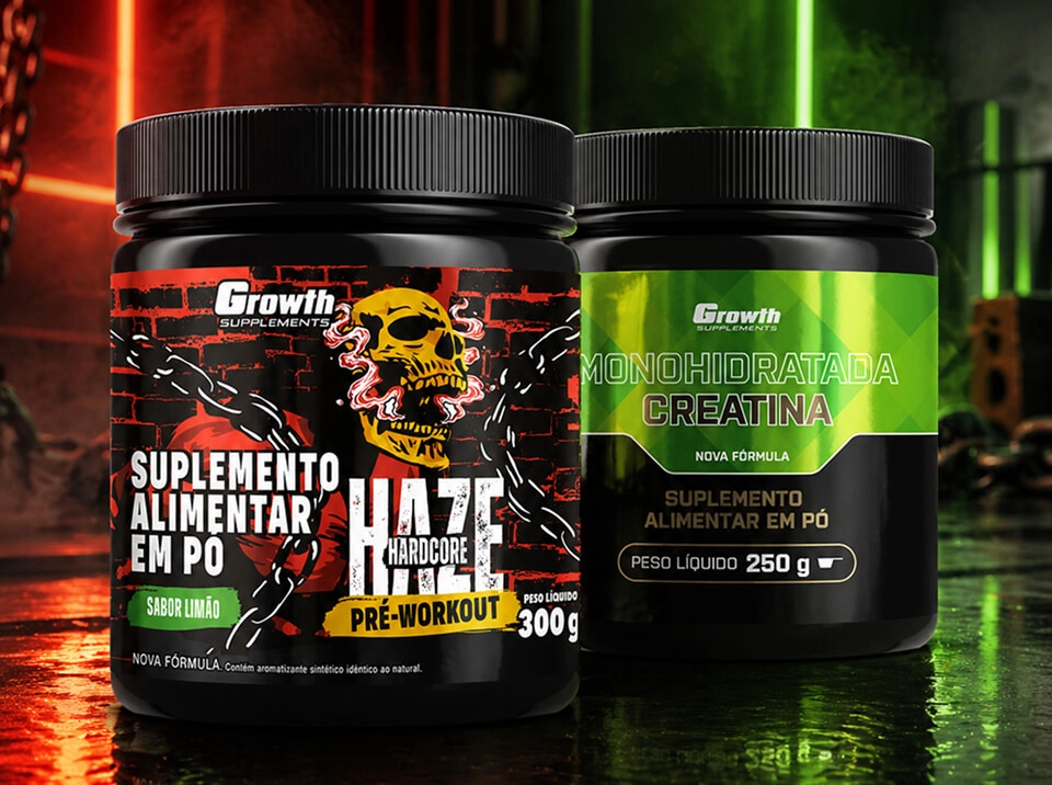 Growht Supplements - IMAGEM ILUSTRATIVA Kit CREATINA MONOHIDRATADA + PRÉ-TREINO HAZE