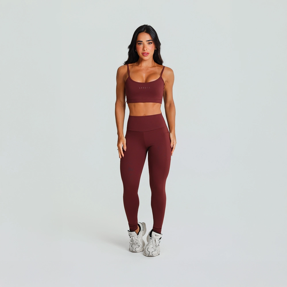Legging Growth Bolsos Marrom Couro