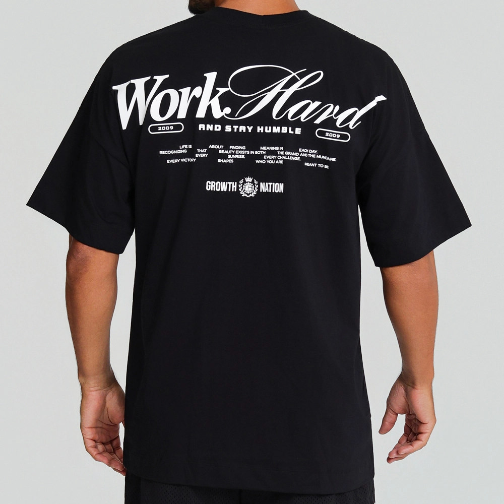 Camiseta Oversized Growth Work Hard Preto 