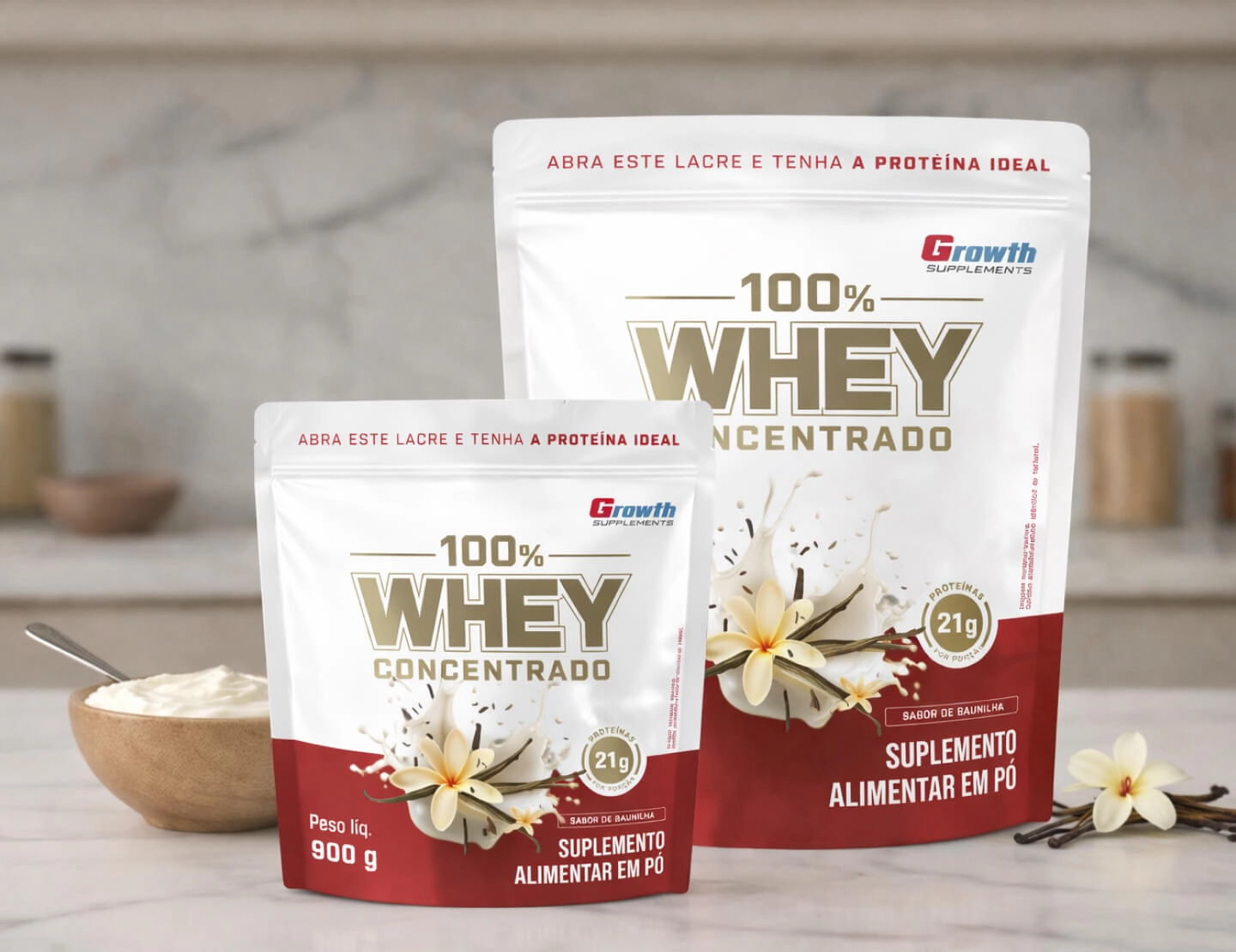 GROWTH SUPPLEMENTS - Imagem ilustrativa 100% Whey baunilha