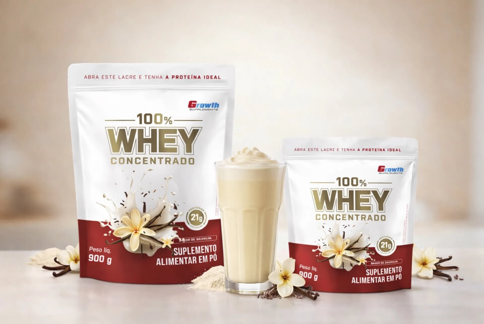 GROWTH SUPPLEMENTS - Imagem ilustrativa 100% Whey baunilha na cozinha