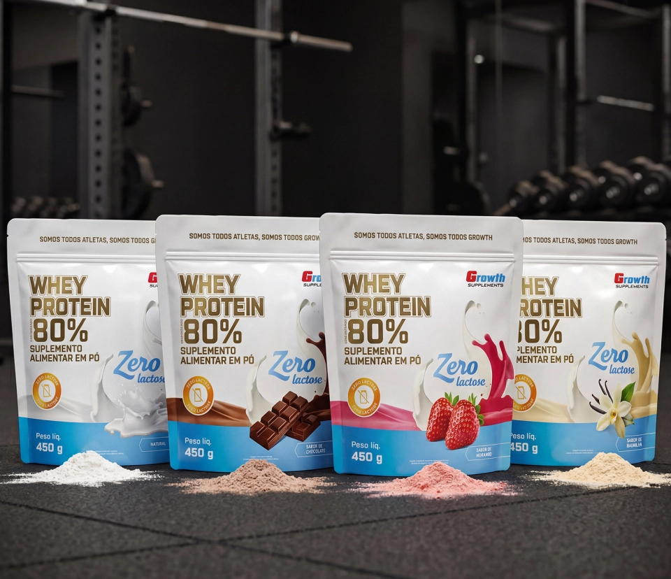 GROWTH SUPPLEMENTS - Embalagem de Whey Protein Zero Lactose Sabores
