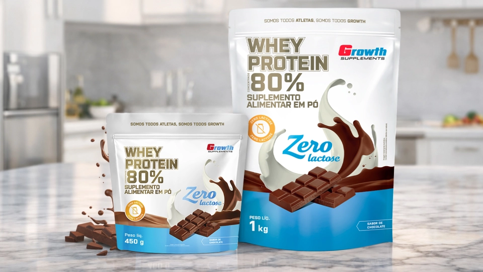 GROWTH SUPPLEMENTS - Imagem ilustrativa Whey Protein Zero Lactose 80% sabor chocolate