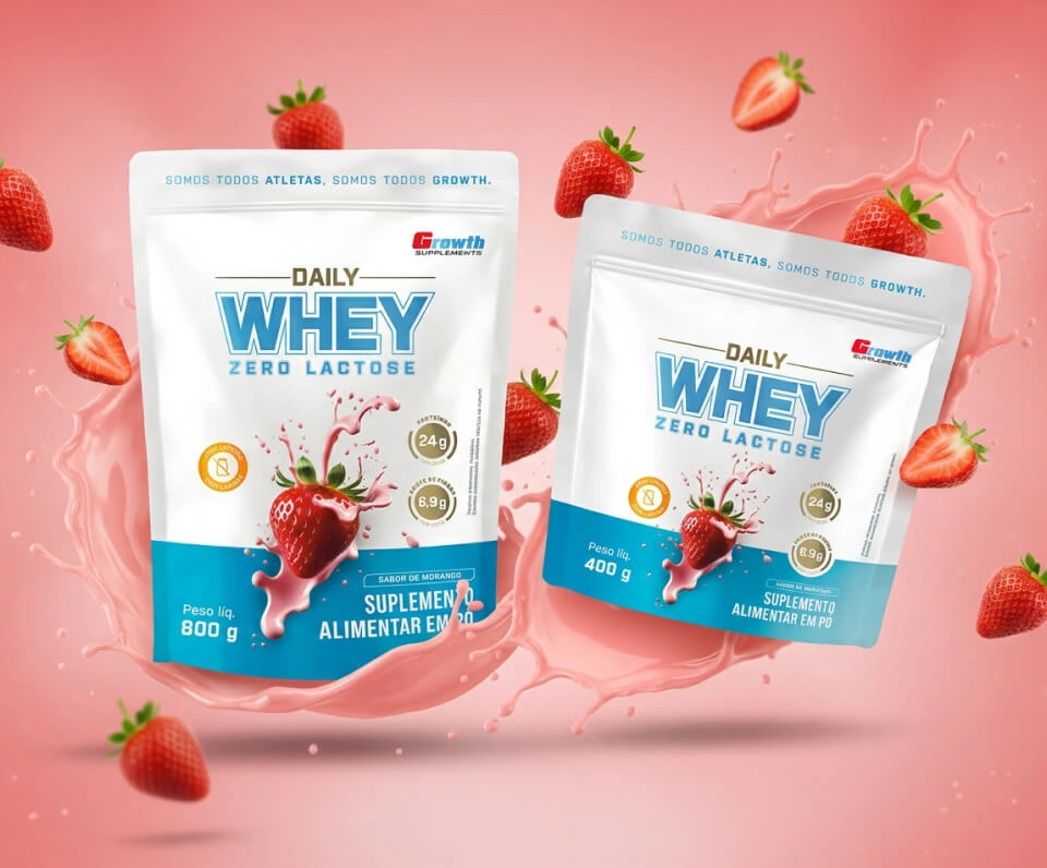 GROWTH SUPPLEMENTS - Daily Whey Morango tamanhos