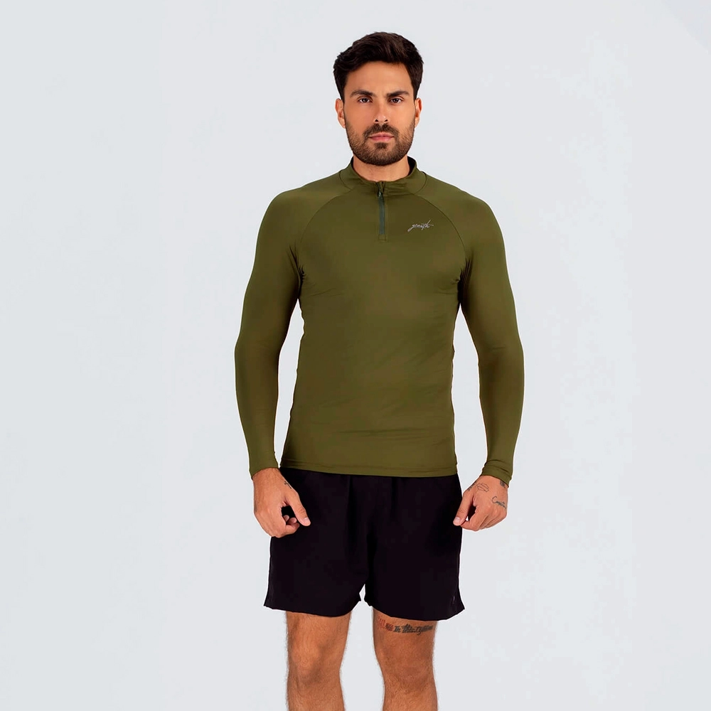 Camiseta manga longa ziper termica verde militar