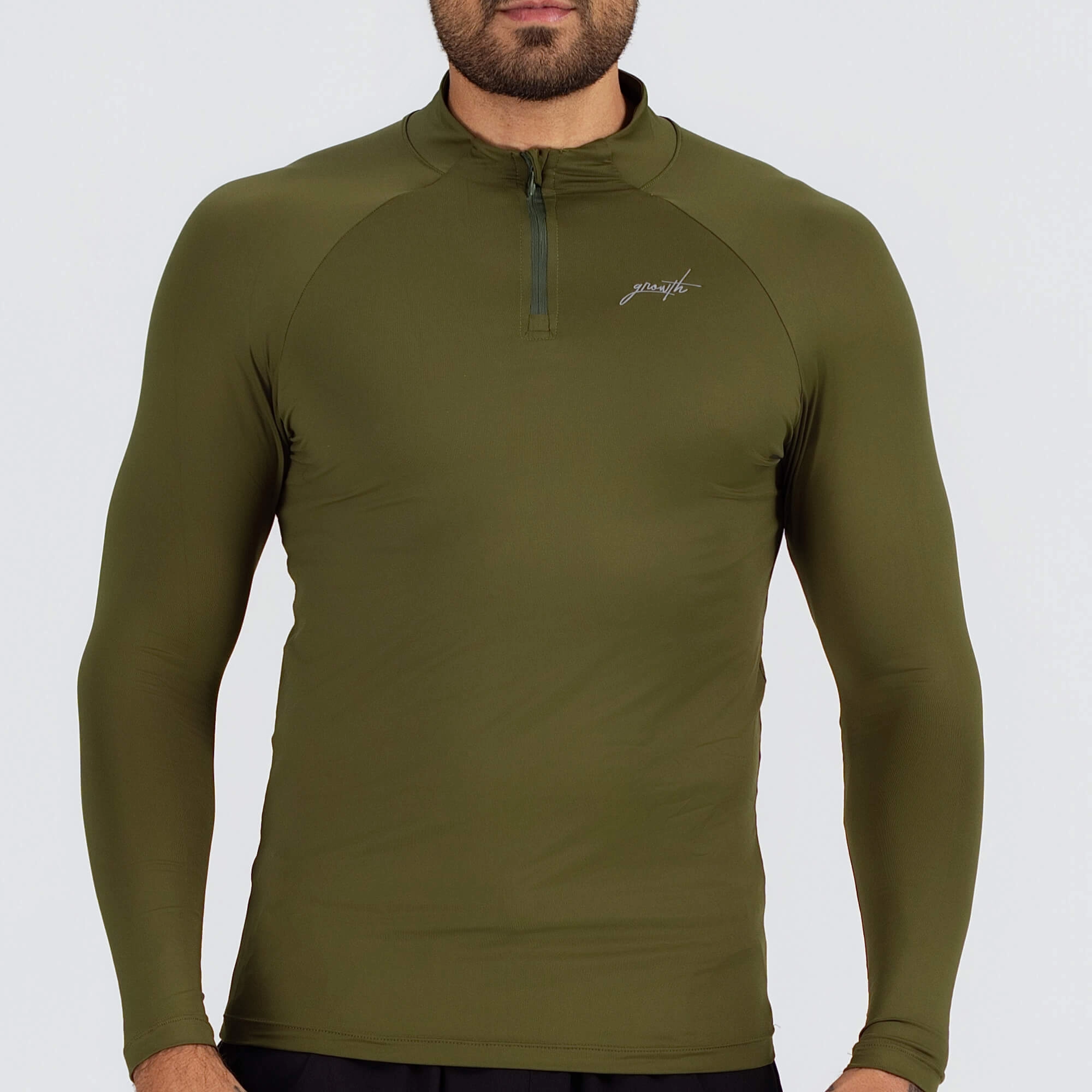 Camiseta manga longa ziper termica verde militar