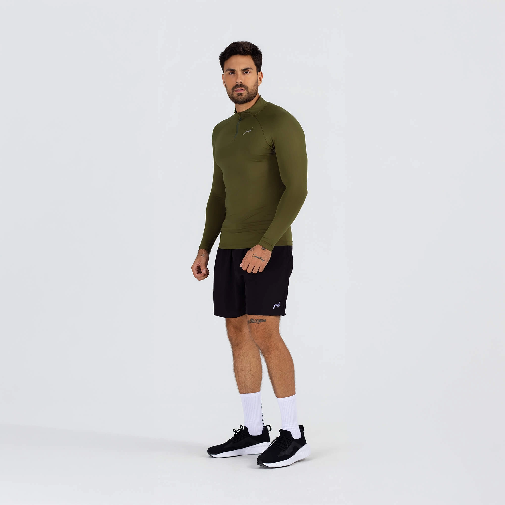 Camiseta manga longa ziper termica verde militar