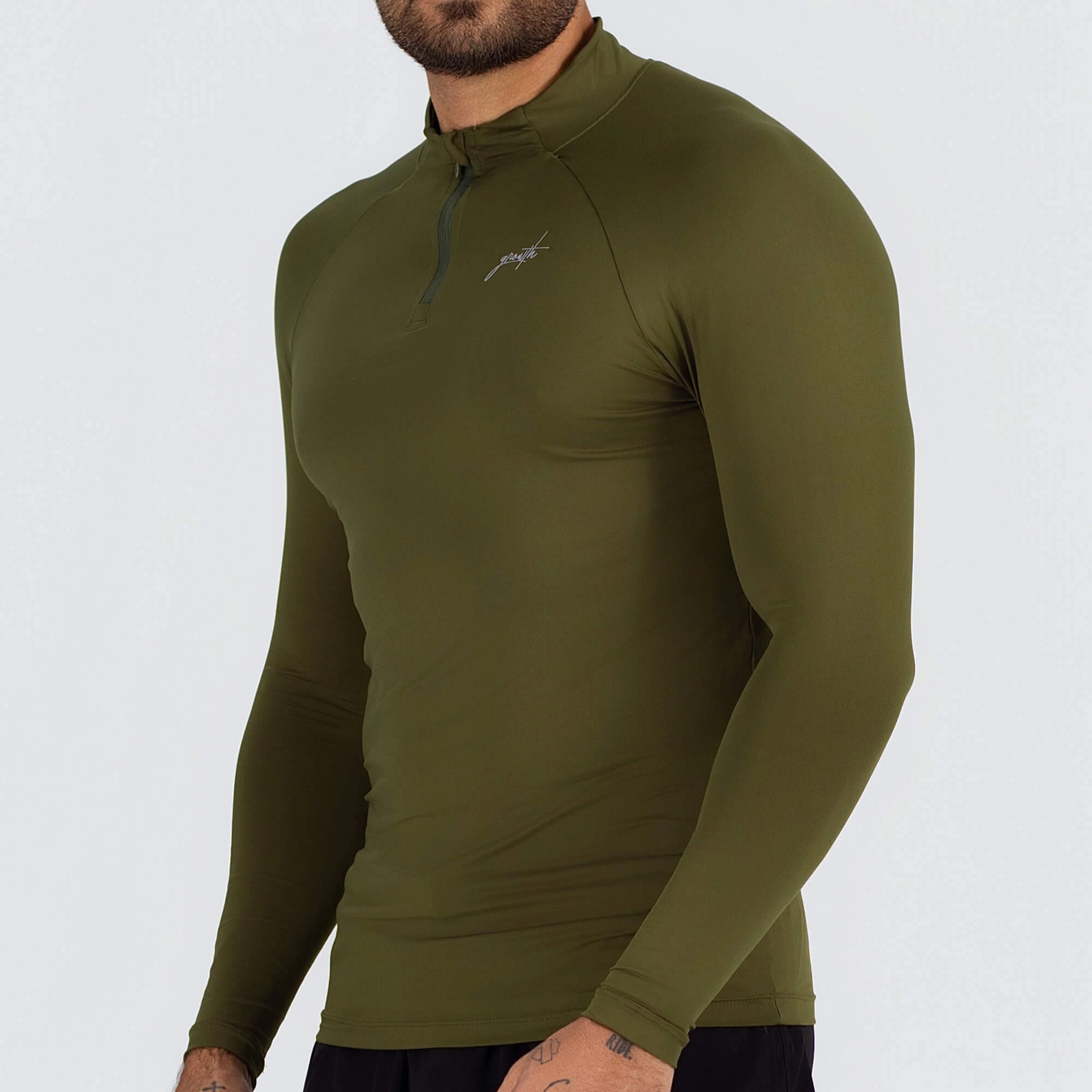 Camiseta manga longa ziper termica verde militar