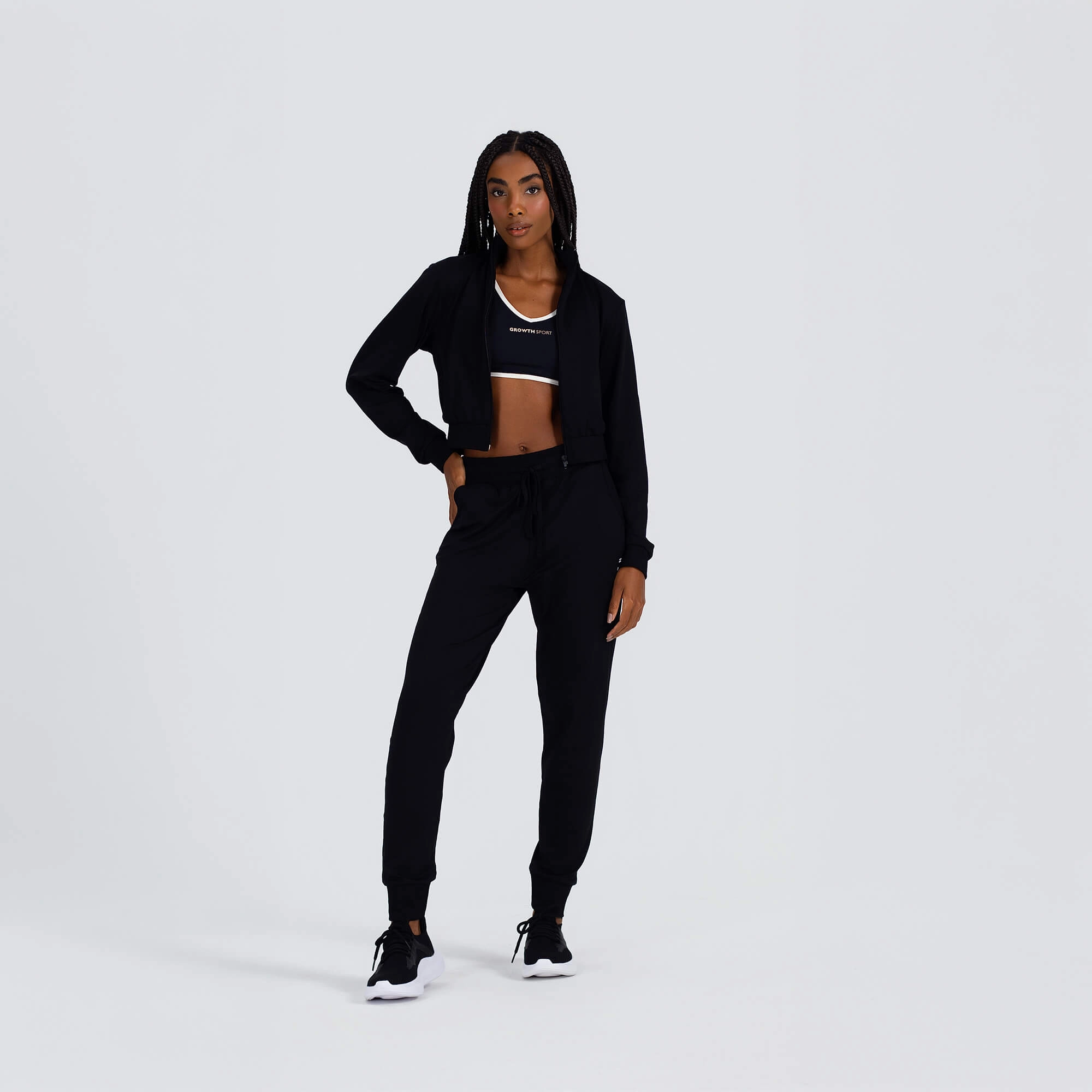 Jaqueta Growth Cropped ziper e punhos preto