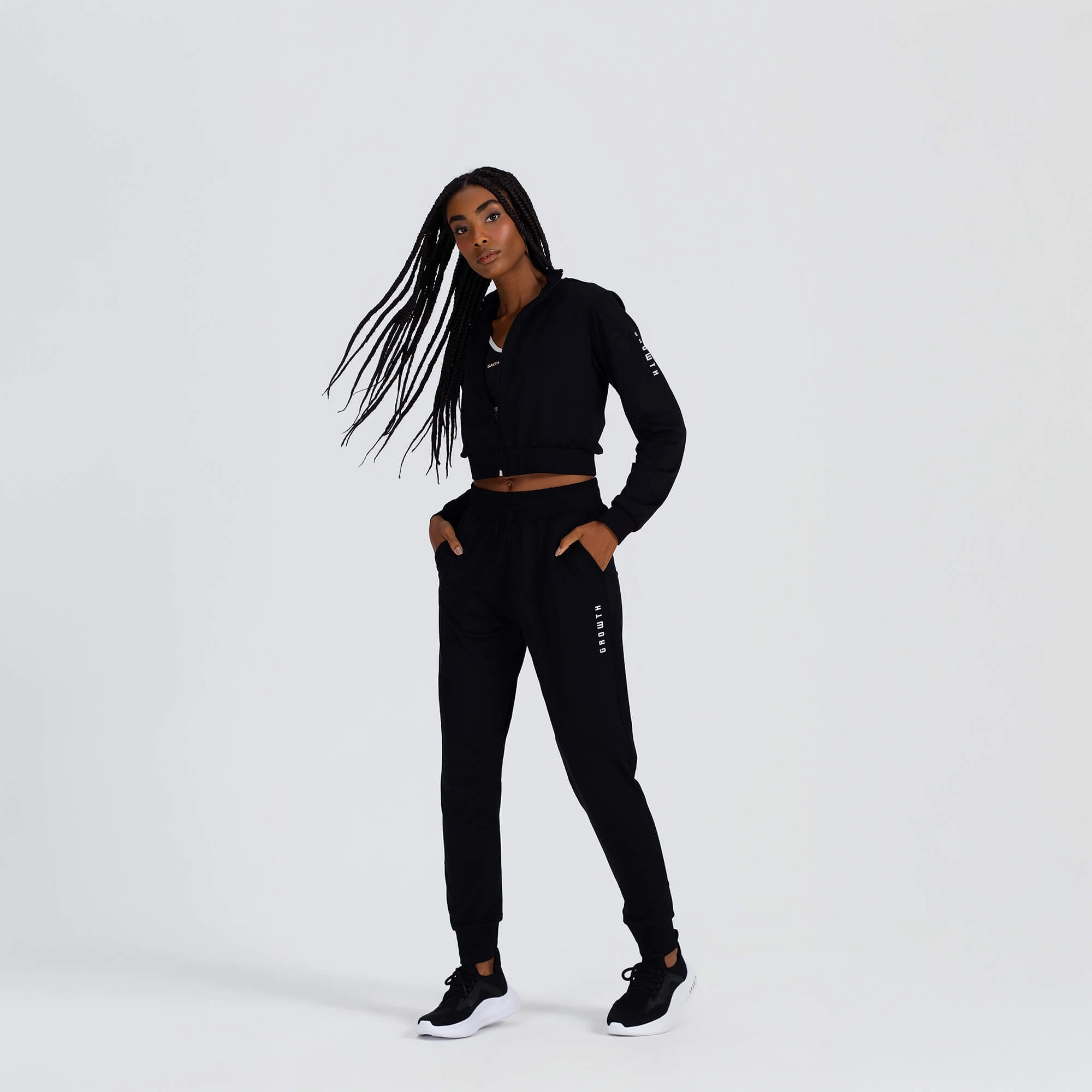 Jaqueta Growth Cropped ziper e punhos preto